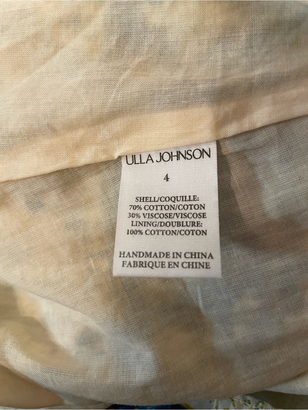 Ulla Johnson Blue Cream Printed Tie-Shoulder Midi Indah Dress Lanai Size 4 - Picture 10 of 10